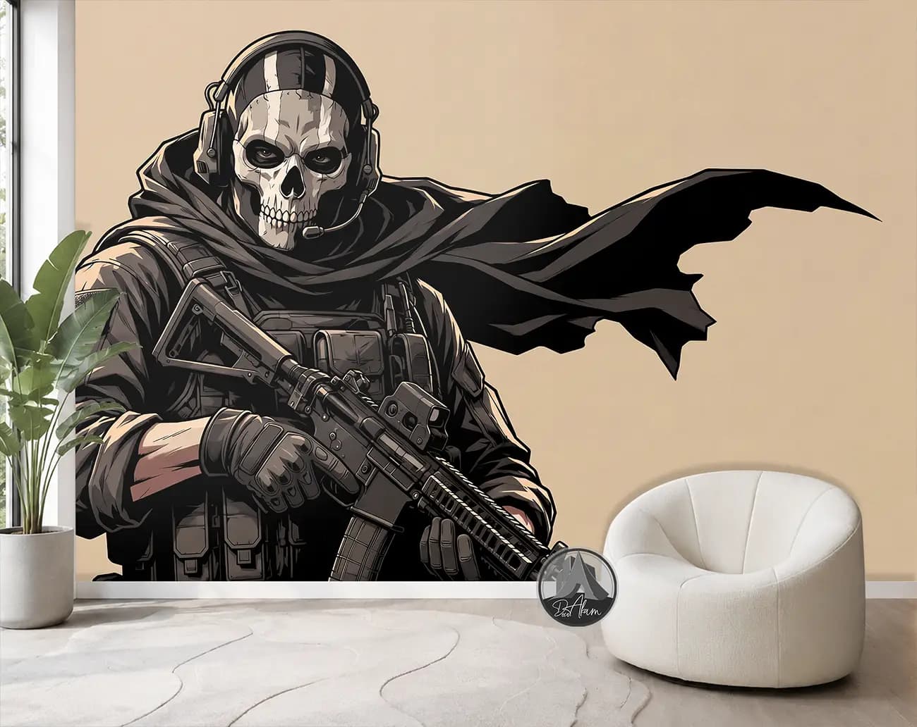 پوستر دیواری گوست کالاف دیوتی با شنل مشکی و زمینه کرم کد DA-(7072) | دکور اتاق گیمینگ — تصویر ۷