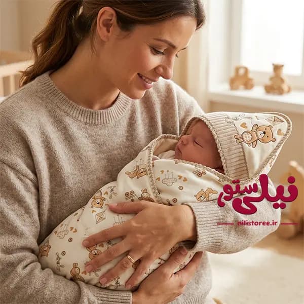 پتو مخمل کلاهدار نوزاد طرح خرس و بادکنک برند پرنسس Princess