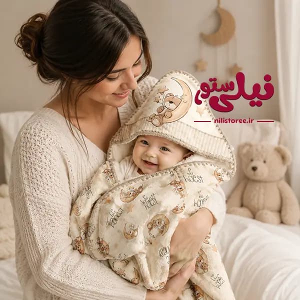 پتو مخمل کلاهدار نوزاد طرح خرس و ماه برند پرنسس Princess