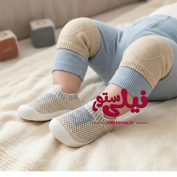 کفش جورابی کف سیلیکونی نوزاد رنگ طوسی