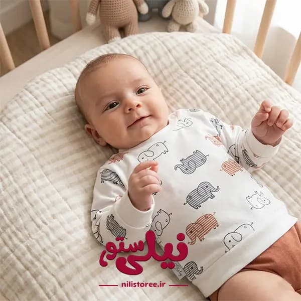 ست بلوز آستین بلند و شلوار نقلی رنگ طوسی برند مون بیبی moon baby — تصویر ۲
