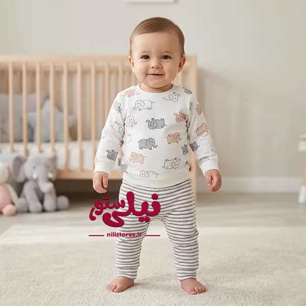 ست بلوز آستین بلند و شلوار نقلی رنگ طوسی برند مون بیبی moon baby