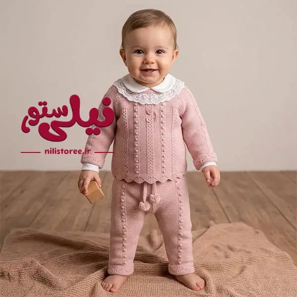 ست بلوزآستین بلند و شلوار بافتنی نوزاد برند لئوکینگ Leoking کد 9541