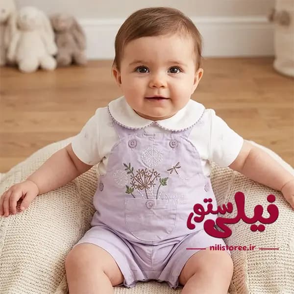 ست زیردکمه آستین کوتاه و رامپر دخترانه رنگ بنفش برند لئو کینگ کد 11824