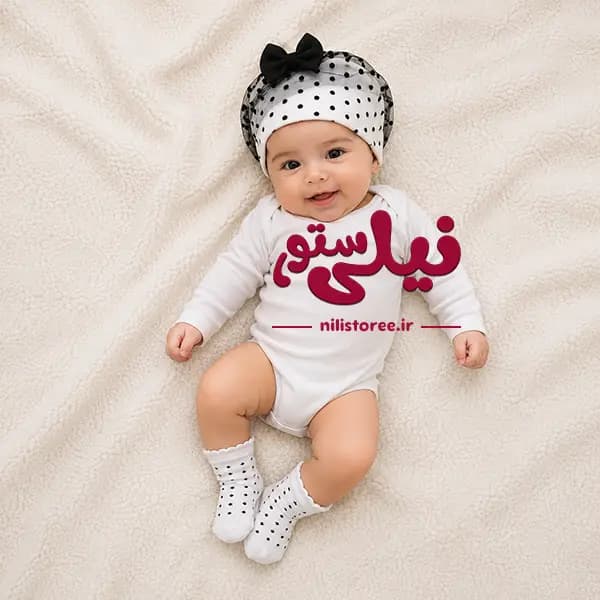 ست کلاه و جوراب نوزاد پاپیون دار برند یومس YUMESE کد 3698