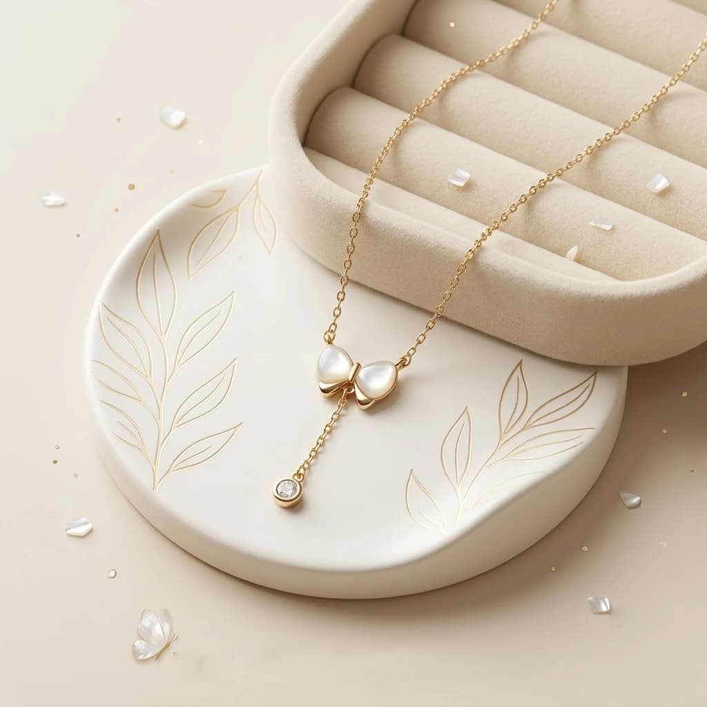 گردنبند ژوپینگ آویز پاپیون روکش طلا رنگ ثابت و ضدحساسیت