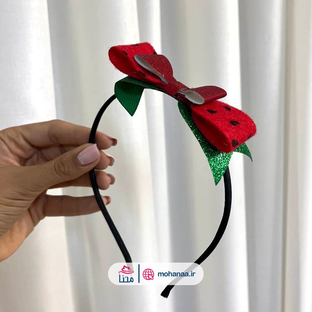 تل دخترانه پاپیون نمدی طرح هندوانه یلدا — تصویر ۲