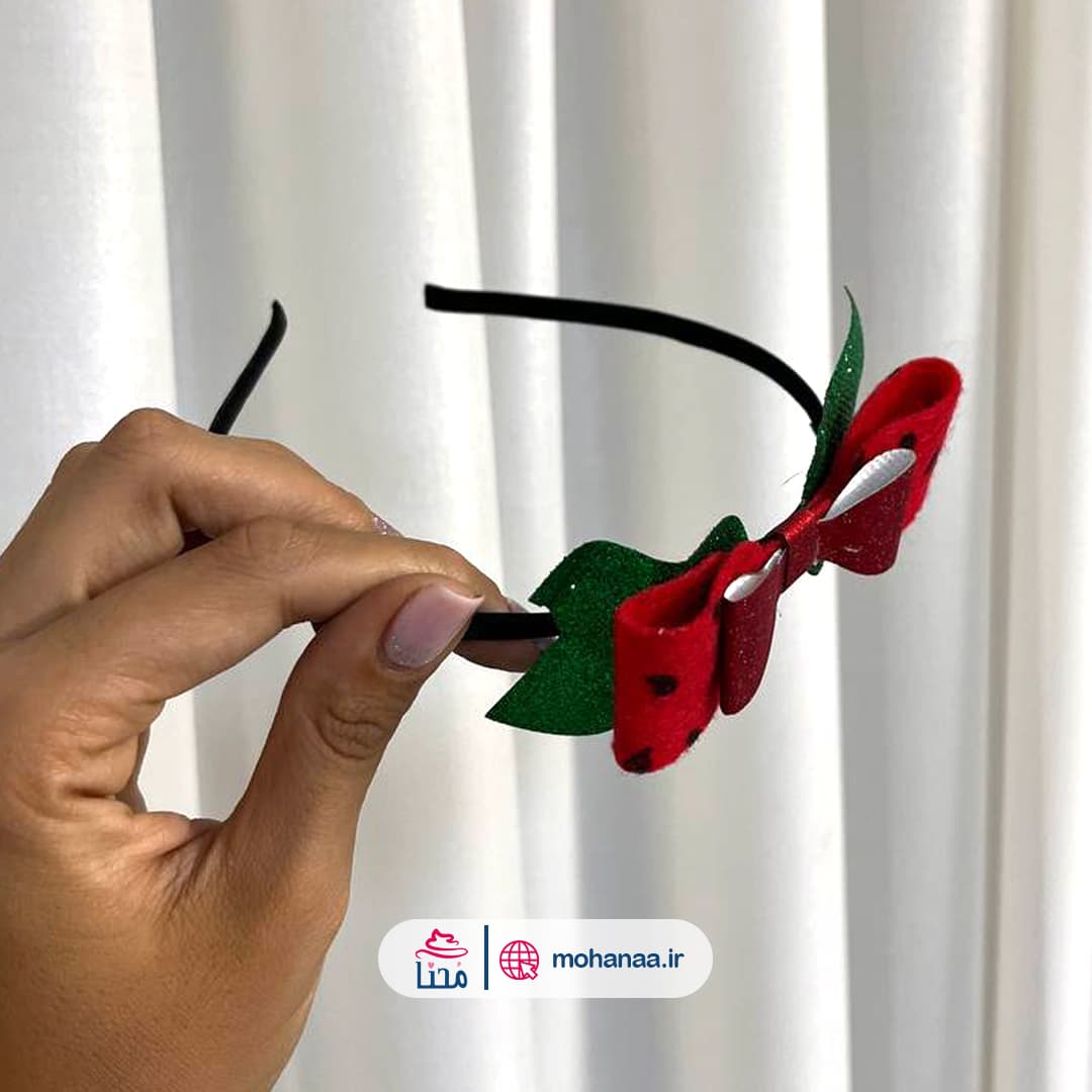 تل دخترانه پاپیون نمدی طرح هندوانه یلدا — تصویر ۵