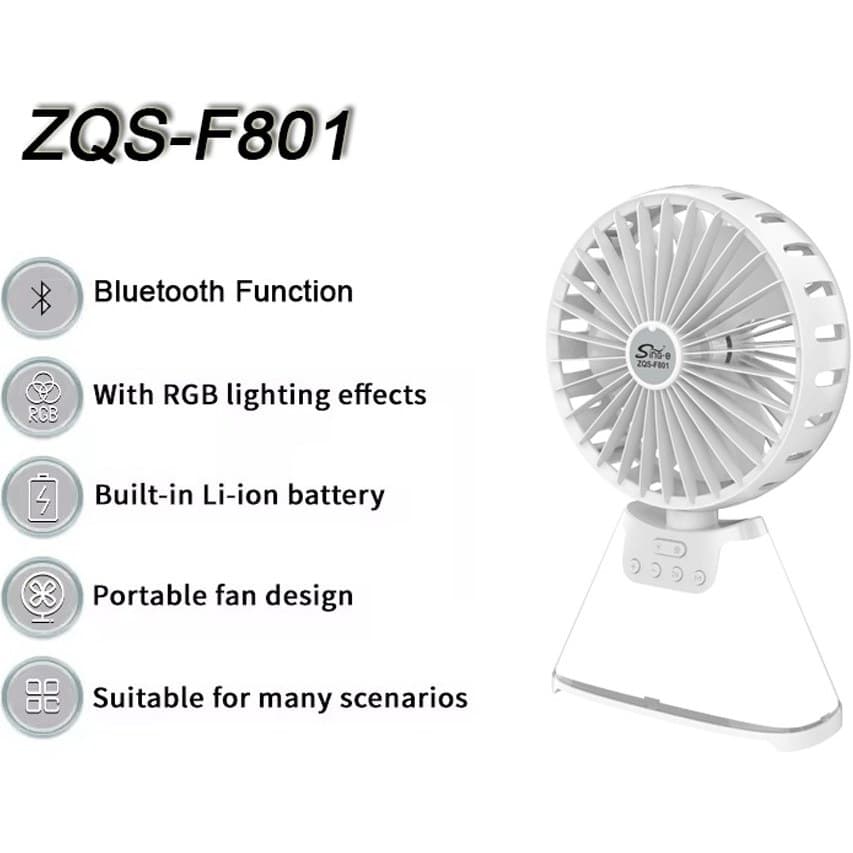 اسپیکر و پنکه شارژی ZQS-F801 | اسپیکر بلوتوثی چندکاره با چراغ LED — تصویر ۲