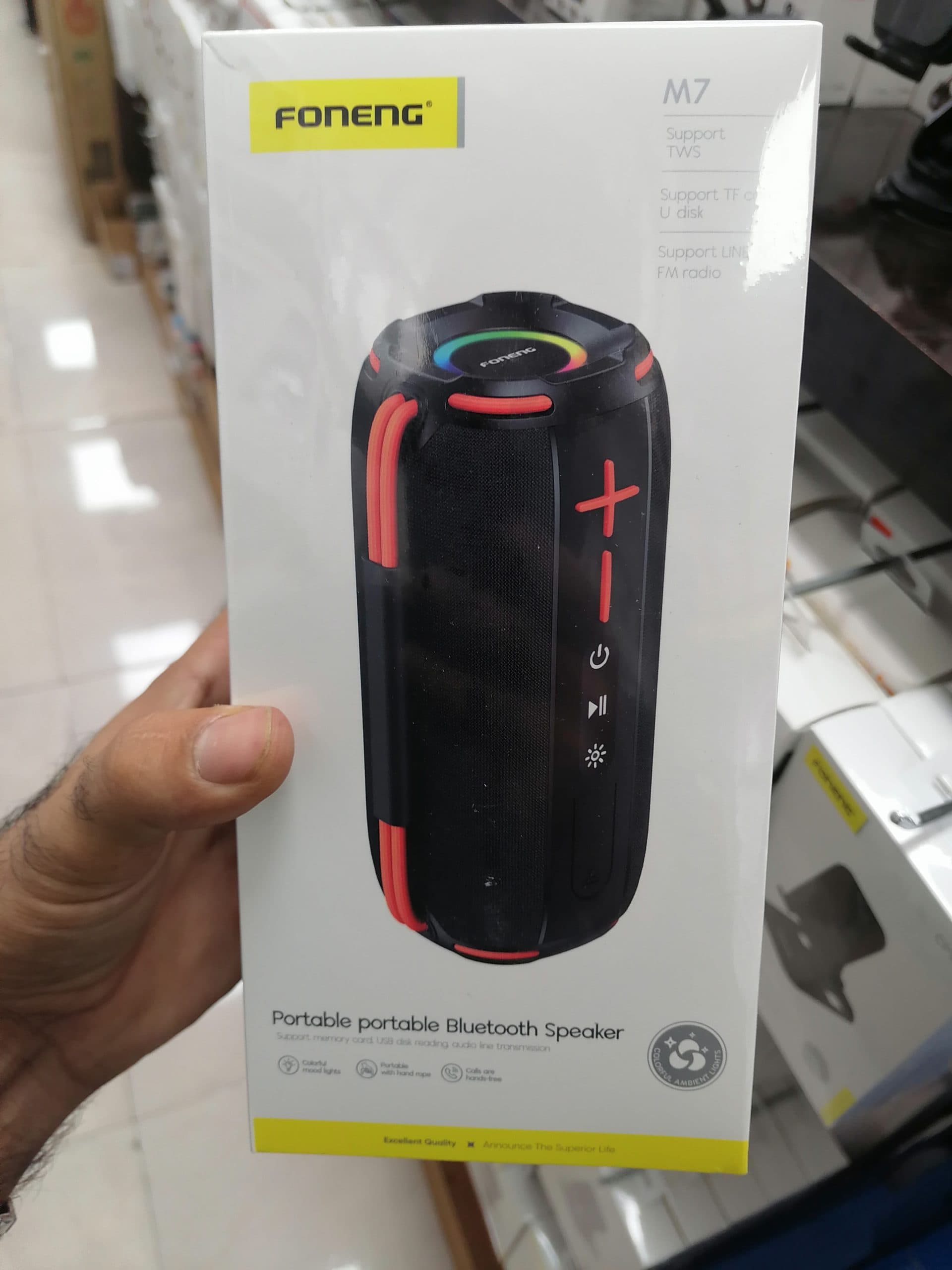 اسپیکر بلوتوثی قابل حمل فوننگ FONENG M7 Deep Bass با توان 10 وات و نورپردازی رنگی | اورجینال (عمده و تک)
