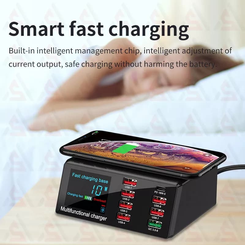 شارژرو تستر 8 پورت مجهز به فست شارژ وایرلس 100 وات — تصویر ۵