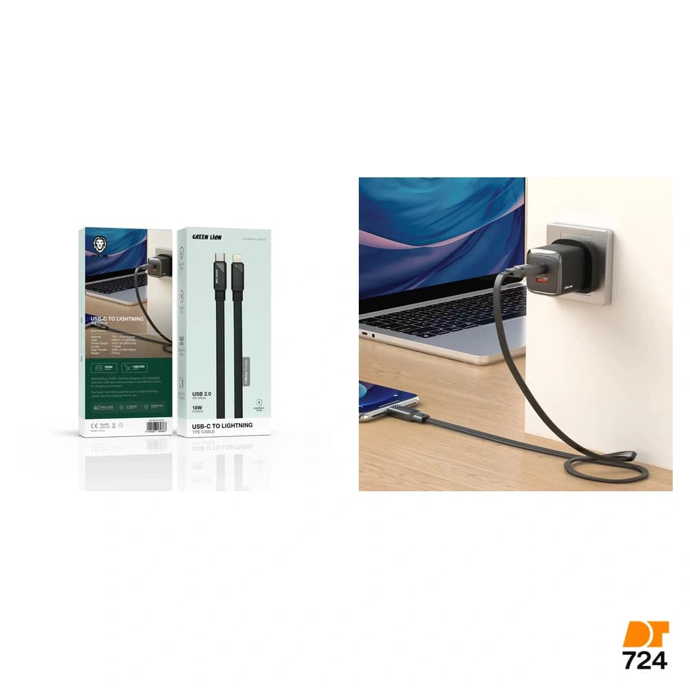 کابل شارژ تایپ سی به لایتنینگ گرین لاین مدل GNTPE1MC2LBK — تصویر ۵