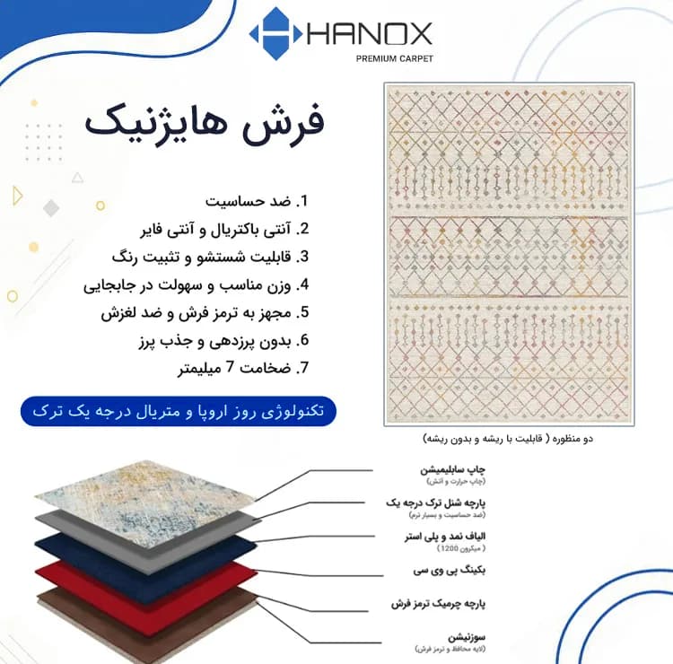 فرش ماشینی 1000 شانه هانوکس زمینه کرم حاشیه چندرنگ مدل 005.2 — تصویر ۵
