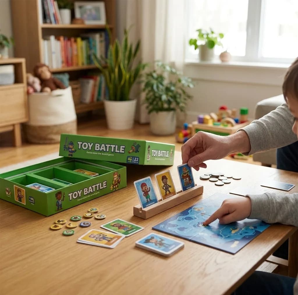 بازی فکری بردگیم استراتژی دو نفره چهارپایه مدل TOY BATTLE طرح نبرد اسباب بازی‌ها با مدت زمان 30 دقیقه و درجه سختی آسان، تولید ایران — تصویر ۶