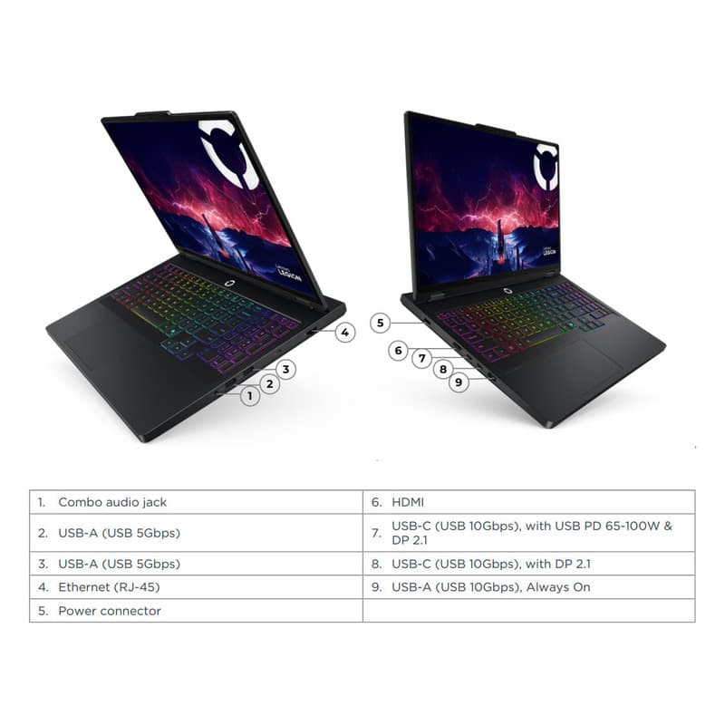 لپ تاپ 16 اینچی لنوو مدل Legion Pro 5 16ADR10-R9 8945HX-RTX5060 8GB-32GB DDR5 5200MHz-512GB SSD-WQXGA 240Hz-W - کاستوم شده — تصویر ۸