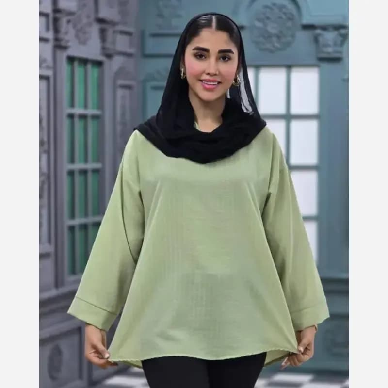 شومیز نخی ساده و دیپلمات یقه کوبایی زنانه فری سایز — تصویر ۵