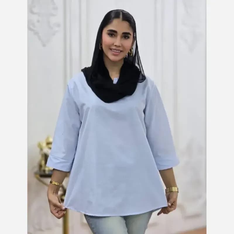 شومیز نخی ساده و دیپلمات یقه کوبایی زنانه فری سایز — تصویر ۴
