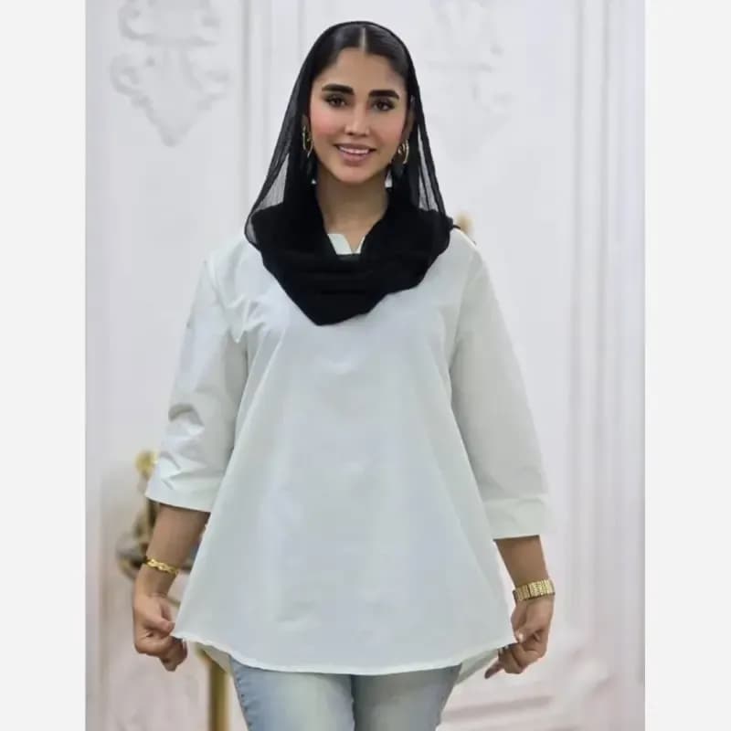 شومیز نخی ساده و دیپلمات یقه کوبایی زنانه فری سایز — تصویر ۲