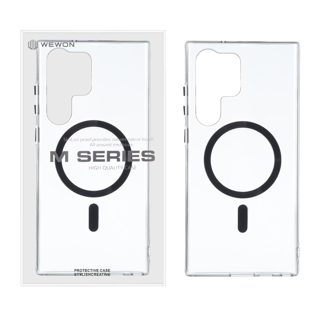 قاب اورجینال Wewon شفاف کریستالی MagSafe مدل Samsung Galaxy S23 Ultra – مشکی (پک دار)
