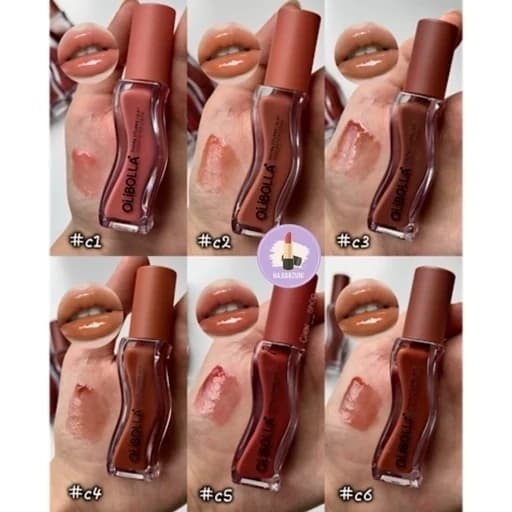 لیپ گلاس دوپ گیسو برند Olibolla پینترستی پرنسسی رنگبندی عالی خوشبو جذاب و دلبر لیپگلاس گیسو قهوه ای شکلاتی نود برق لب — تصویر ۲