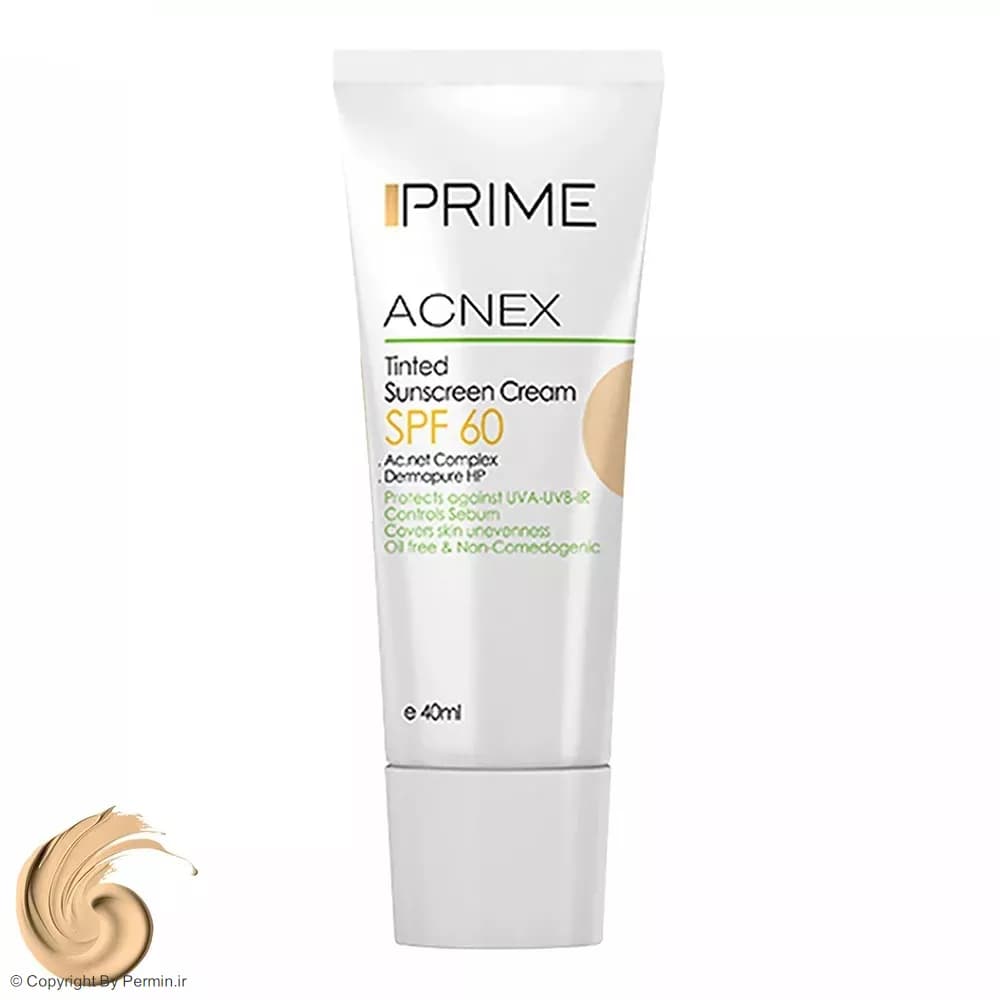 کرم ضد آفتاب رنگی پرایم SPF60 مدل ACNEX پوست چرب حجم 40 میلیلیتر