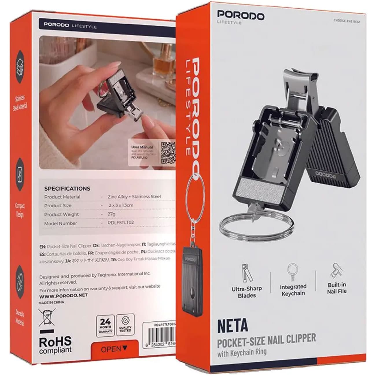 ناخن گیر جیبی و جاکلیدی پورودو Porodo مدل PDLFSTLT02GY — تصویر ۴