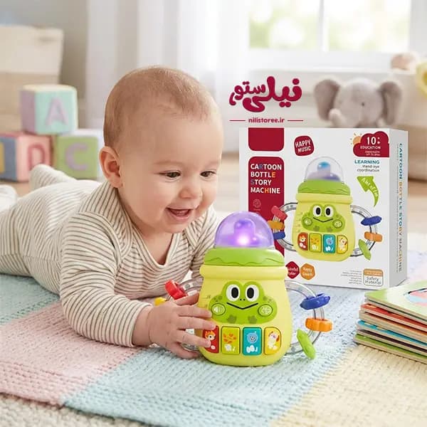 جغجغه و دندانگیر موزیکال چراغدار نوزاد طرح شیشه شیر کد 368