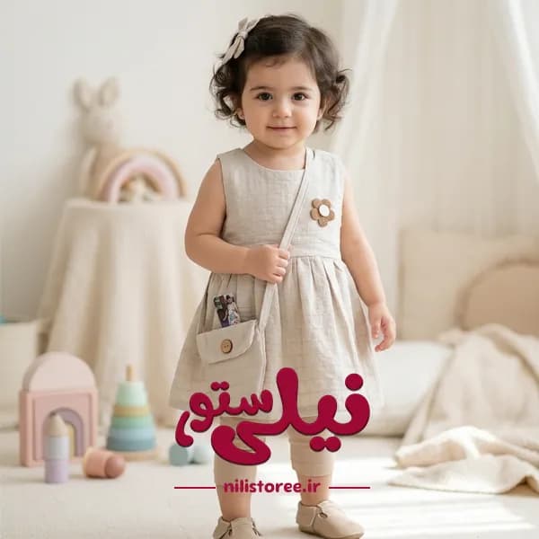 ست سارافون و کیف برند نینی ناکس NiniNax رنگ طوسی کد 1411