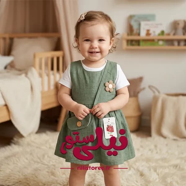 ست سارافون و کیف برند نینی ناکس NiniNax رنگ سبز کد 1411