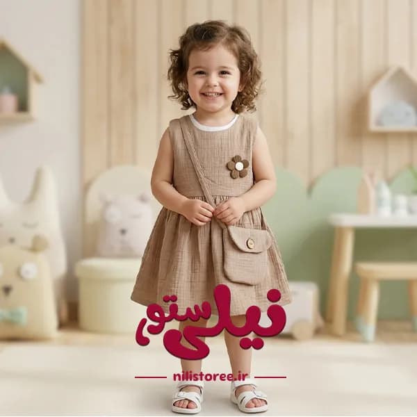 ست سارافون و کیف برند نینی ناکس NiniNax رنگ خاکی کد 1411