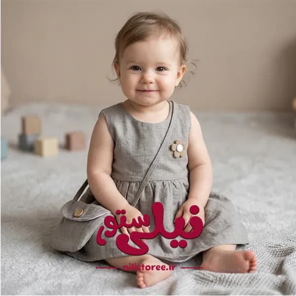 ست سارافون و کیف دخترانه برند نینی ناکس NiniNax رنگ طوسی تیره کد 1411