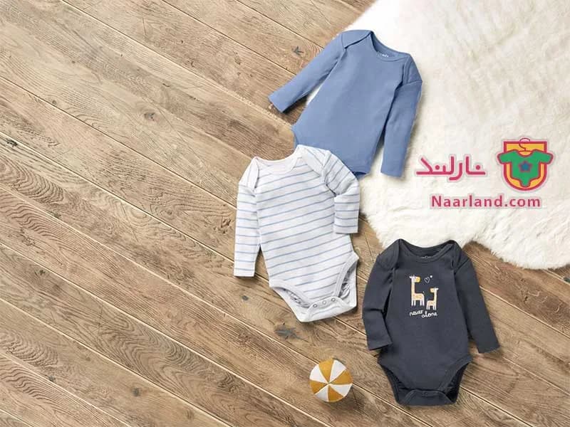 مجموعه ۳ عددی بادی زیر دکمه آستین بلند لوپیلو آبی سفید طوسی طرح زرافه — تصویر ۲