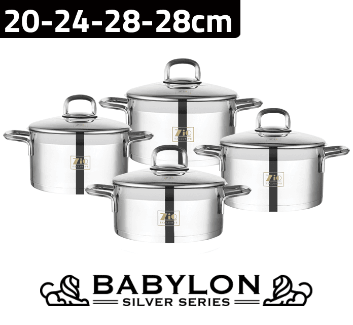 سرویس قابلمه استیل 8 پارچه زیو سری BABYLON مدل Z-1485 ‏ — تصویر ۲