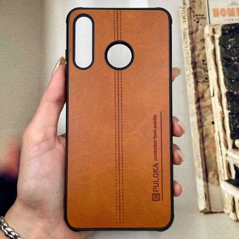 قاب گوشی Huawei P30 Lite هوآوی چرمی دور سیلیکونی طرح دوخت Puloka عسلی کد 853356