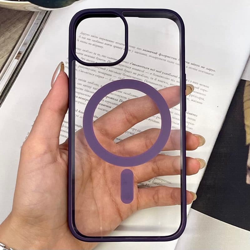 قاب گوشی iPhone 13 / iPhone 14 آیفون Magsafe مگ سیف دار اورجینال Clear Case شفاف لاکچری بنفش کد 700186