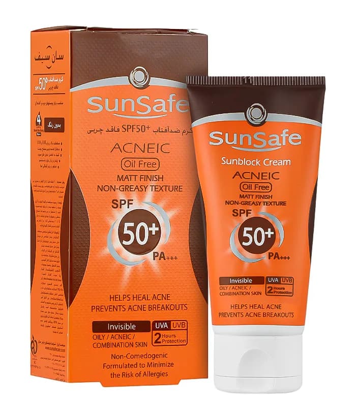 ضد آفتاب بی رنگ سان سیف SUNSAFE مدل ACNEIC حجم 50 میل