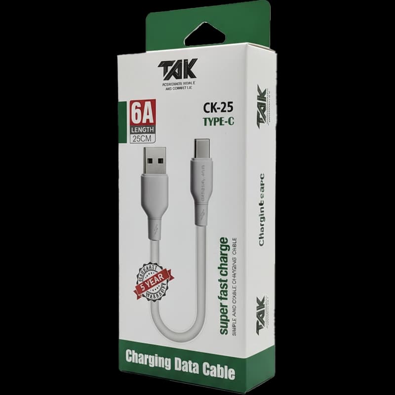 کابل کوتاه پاوربانک TAK CK25 Type-C 6A | کابل فست شارژ تایپ سی