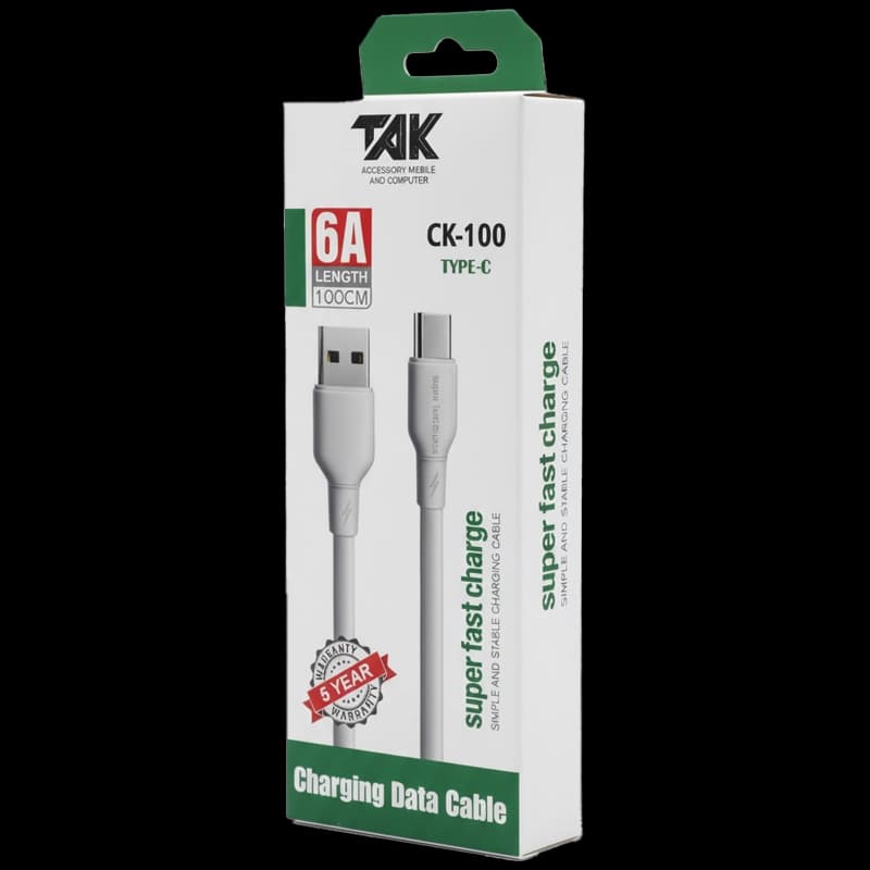 کابل TAK CK100 Type-C 6A | کابل شارژ سریع تایپ سی تک