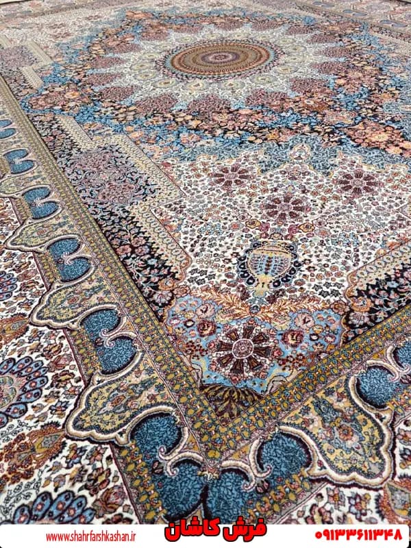 فرش ماشینی طرح کرمان سرمه ای 1000شانه — تصویر ۳