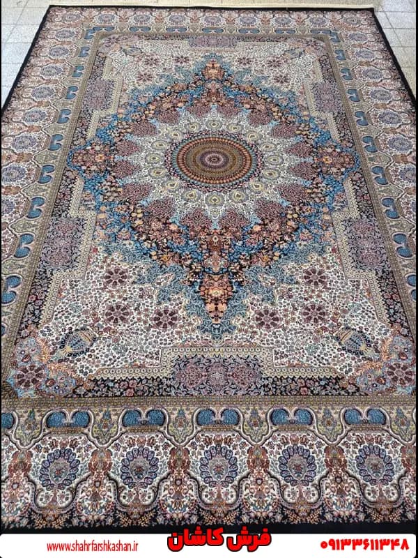 فرش ماشینی طرح کرمان سرمه ای 1000شانه — تصویر ۲