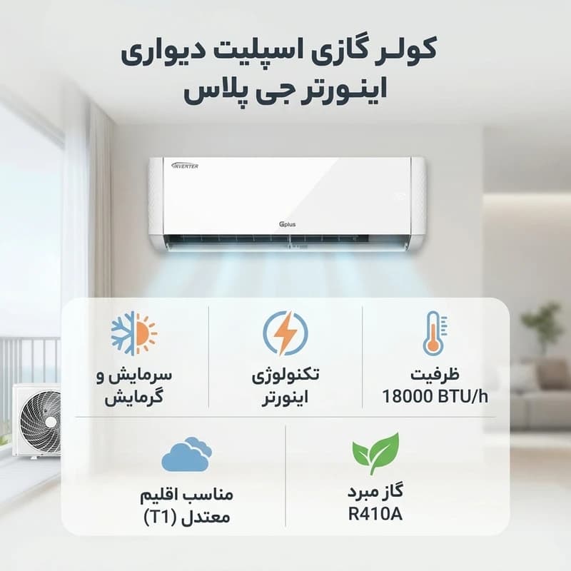 کولر گازی 18000 سرد و گرم اینورتر جی‌پلاس مدل GAC-TV18TPU1I — تصویر ۵