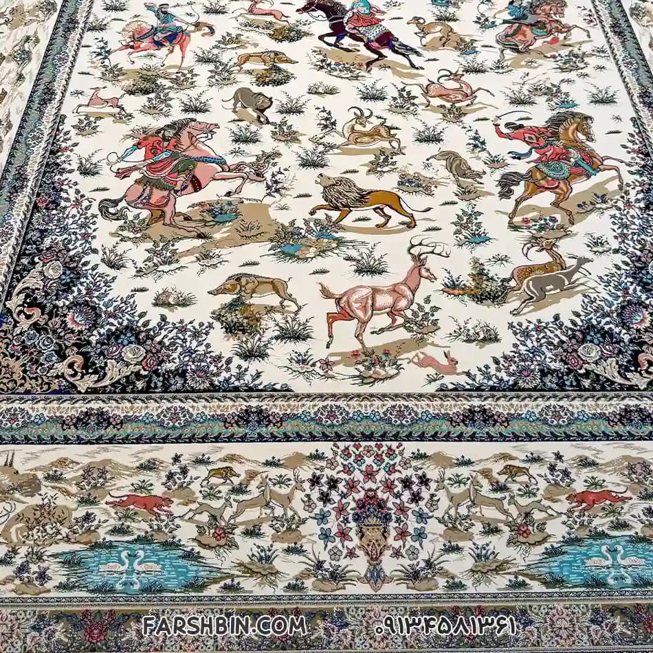 فرش طرح شکارگاه کرم 1500 شانه کد 7526 — تصویر ۴