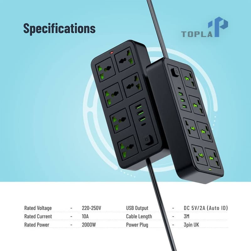 چندراهی برق Porodo مدل Universal Sockets 6 خروجی کابل ۳ متری — تصویر ۴