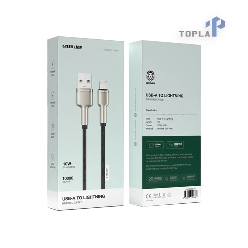 کابل شارژ Green Lion مدل USB-A به Lightning |با روکش کنفی،10وات 1متری