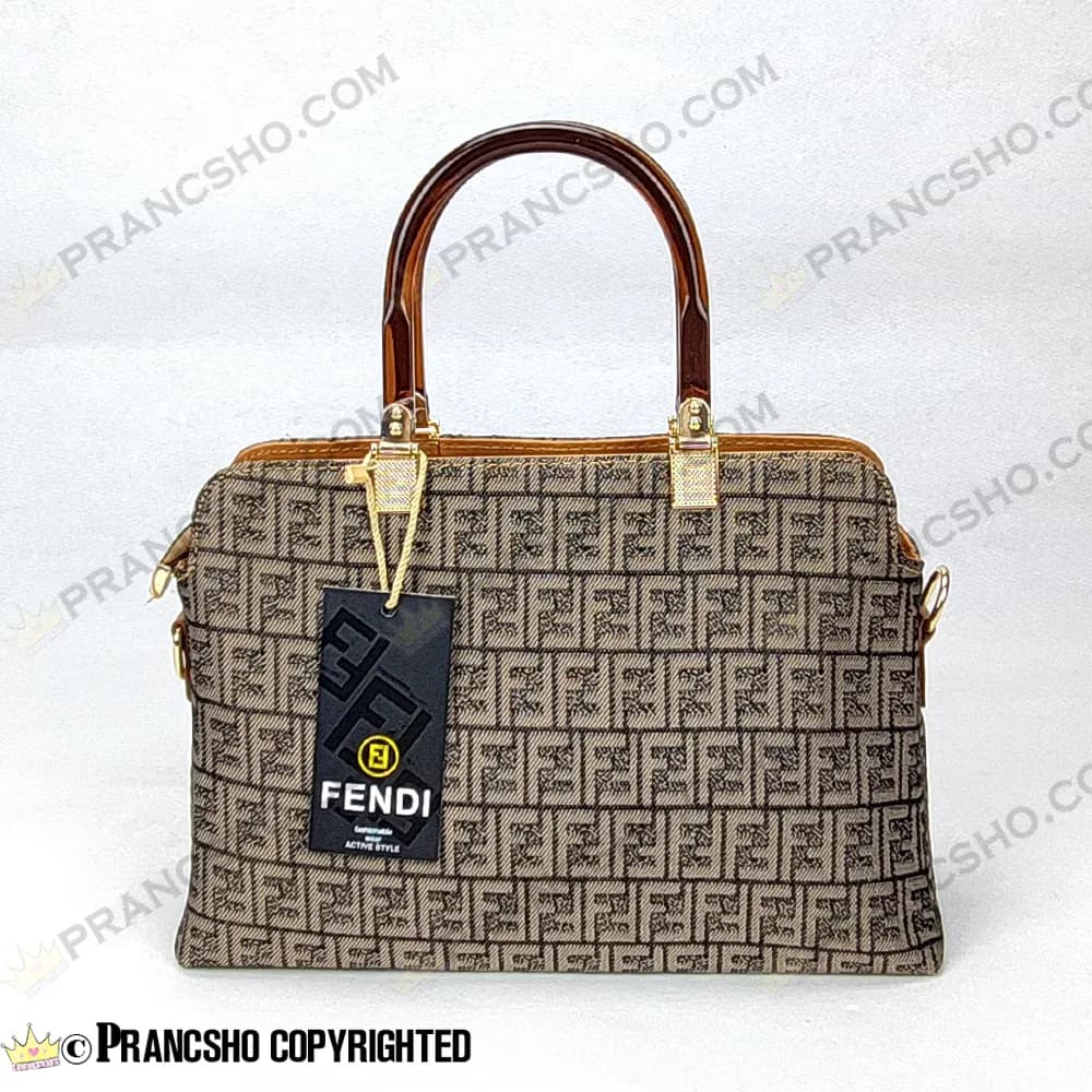 کیف زنانه بزرگ دسته شیشه ای طرح فندی FENDI خاکستری ریز هایکپی (High Copy)
