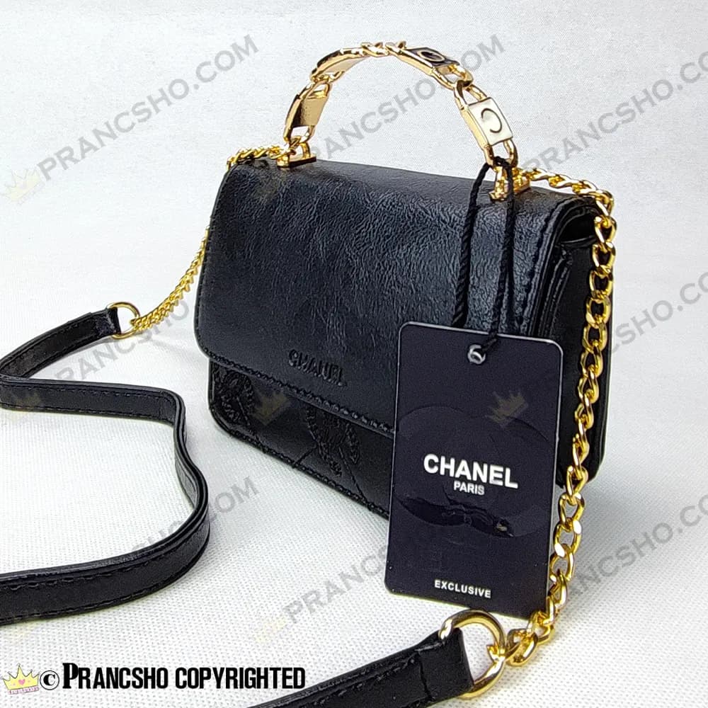 کیف پاسپورتی شنل (CHANEL) دسته فلزی طرح کوکو مشکی — تصویر ۵