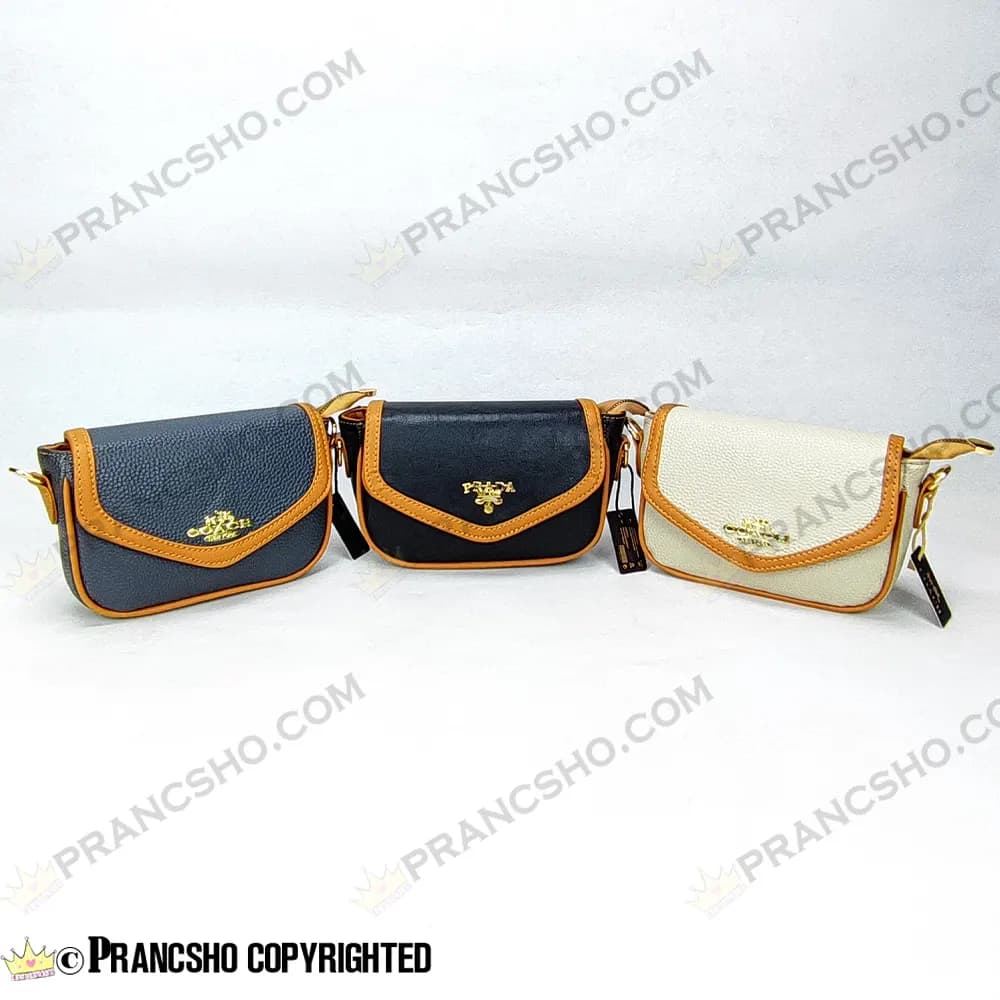 کیف پاسپورتی طرح پرادا (PRADA) مشکی دوردوزی قهوه ای — تصویر ۲