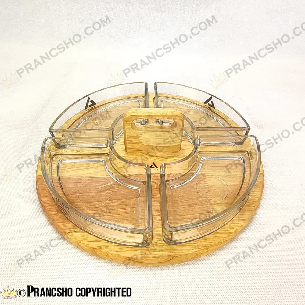 اردور و مزه خوری چهار خانه شیشه ای با استند دسته دار چوبی اوکیا — تصویر ۸