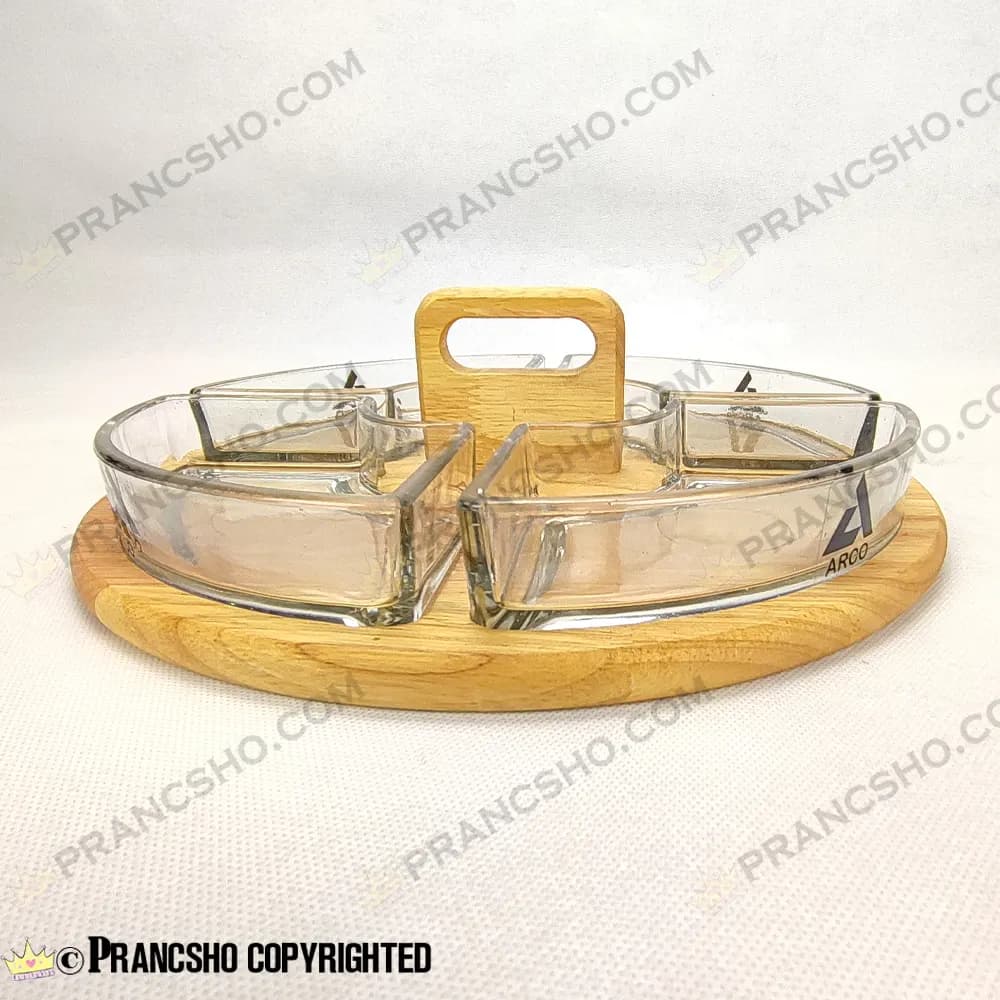 اردور و مزه خوری چهار خانه شیشه ای با استند دسته دار چوبی اوکیا — تصویر ۵