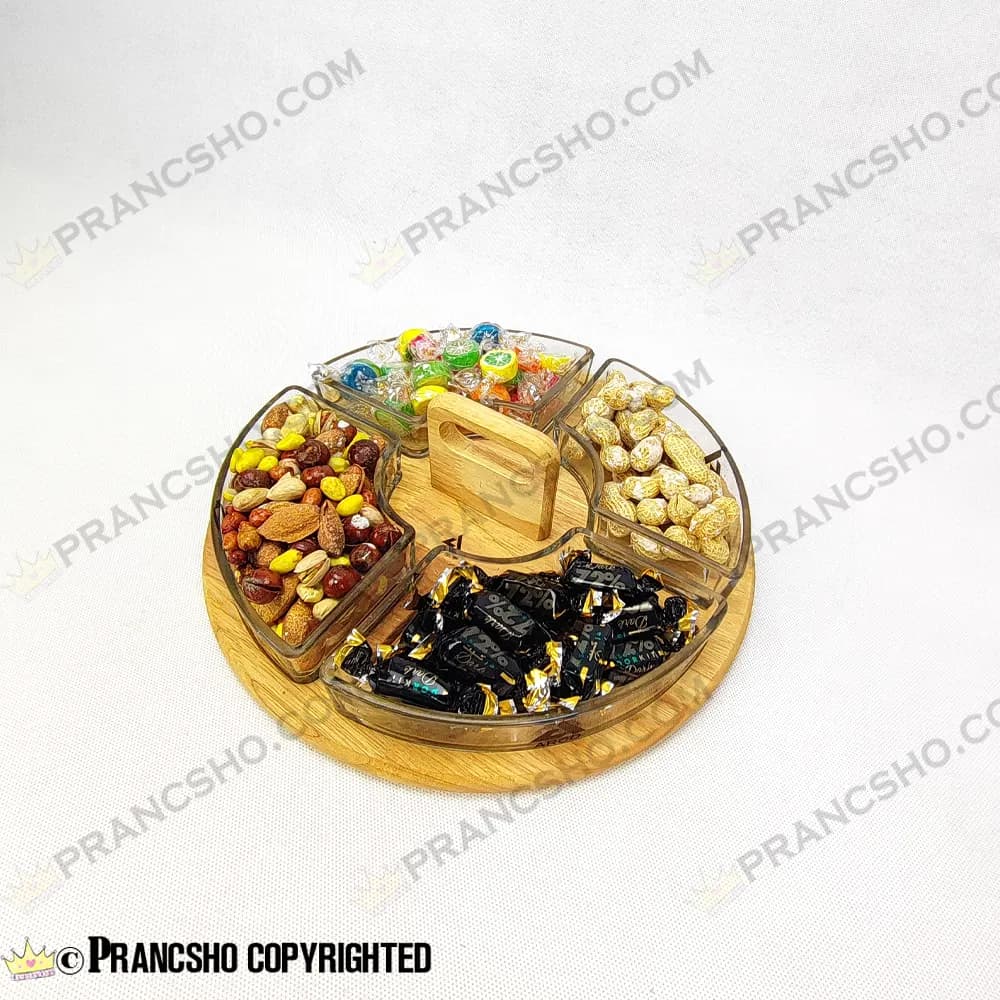 اردور و مزه خوری چهار خانه شیشه ای با استند دسته دار چوبی اوکیا — تصویر ۶
